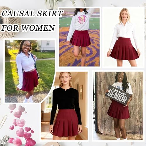 Image of Girstunm Women's Pleated Skirt Mini Skater Basic Skirts High Waist School Girls Uniform Short Cheerleader Skirt