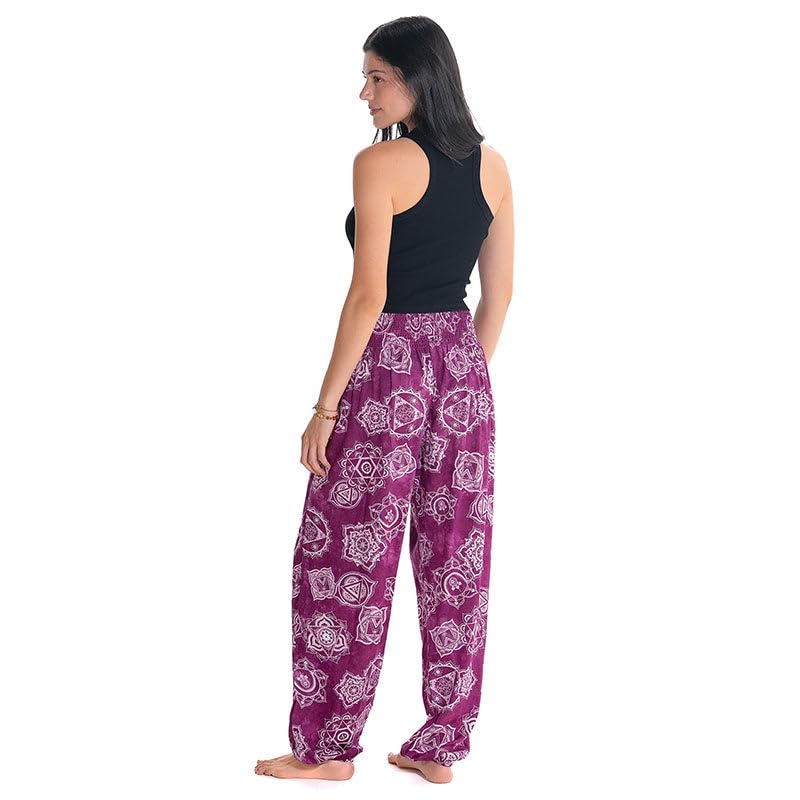 Image of Lotus and Luna Women's Harem Pants Thai Pants for Beach & Lounge High Waisted Flowy Boho Pants Genie Pants Yoga Pants