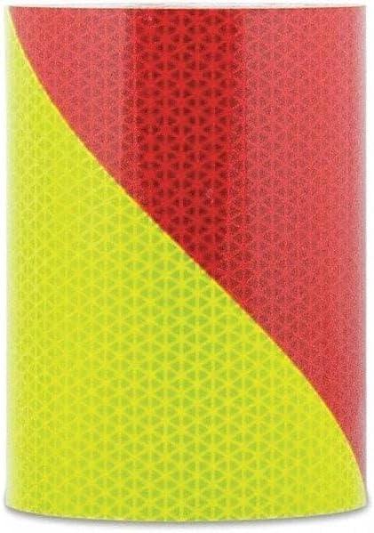 Safe Way Traction6" x 10' Roll Orafol Oralite V98 Conformable Pre-Striped Chevron Fluorescent Lime Yellow and Red Striped Reflective Safety Tape Left Hand Slant
