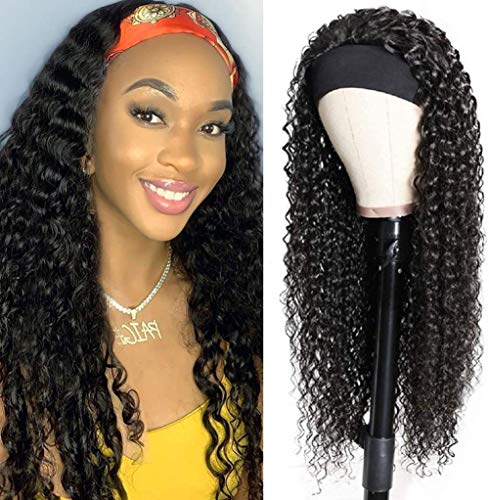 Image of XSY Headband Wig Human Hair 18 Inch Deep Wave Human Hair Headband Wigs for Black Women Glueless Curly Headband Wig 150% Density Natural Color