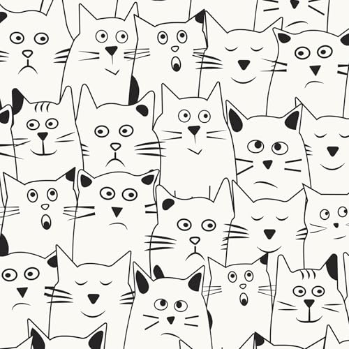 WESTICK Cat Wallpaper Peel & Stick Black & White 17.5"x102