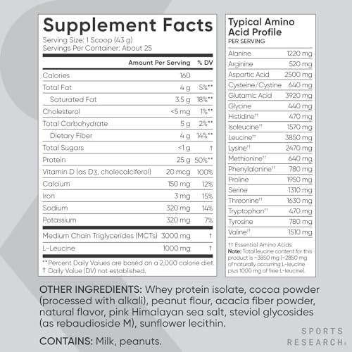 Image of Sports Research 100% Whey Protein Isolate Chocolate Peanut Butter - U.S. Sourced Protein Powder w /BCAAs -No Artificial Flavors or Gums- Informed Sport Tested . Gluten Free- 2lb Bulk Bag, 25 Servings