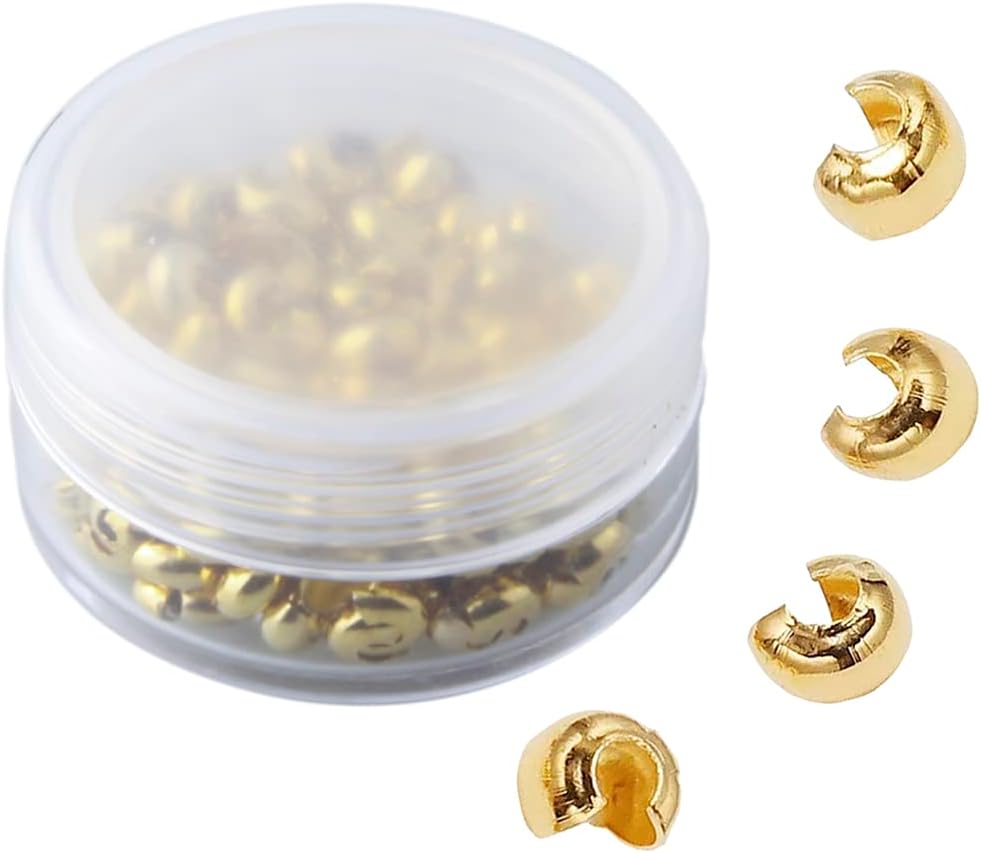 1Box 200pcs 4mm Crimp Beads Covers Half Round Open Crimp Beads Caps for DIY Jewelry Making (Gold)