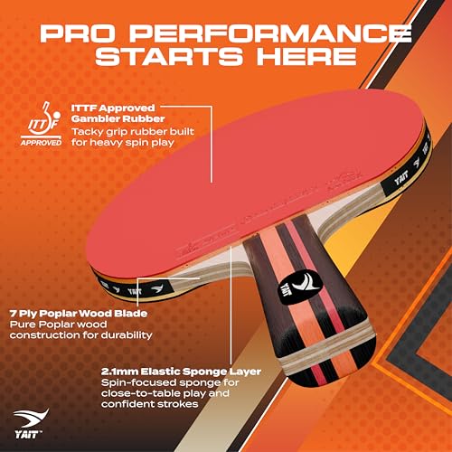 Image of Rally Pro ITTF Approved Table Tennis Set | 2 TT Bats & 4 ABS Balls | 7 Ply Racket | Gambler 7S Rubber | High Spin Blade |Indoor /Outdoor Ping Pong Table Tennis Racquet Set for Intermediate Players
