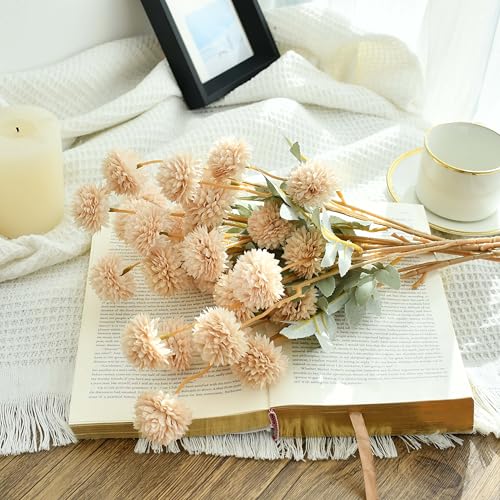Image of Mandy's 6 Stems Silk Beige Kiku Ball Flowers