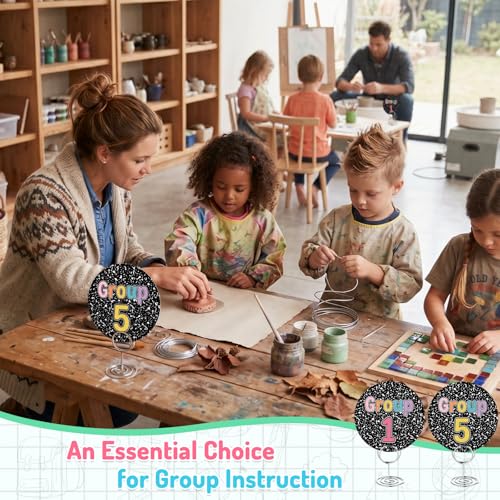 Crtiin Composition Round Classroom Table Numbers for Preschool 1-10 Group Cards Back to School Pastel Composition Classroom Decor Kindergarten Table Numbers Teacher Management Tools with Holder - Image 5