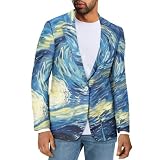 Psaytomey Van Gogh Starry Night Pattern Men's Casual One Button Suit Blazer Jacket Sport Coat Slim Fit for Men