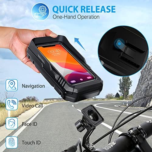 LUROON Bike Phone Holder Waterproof 360°Rotation Adjustable Motorbike Motorcycle Handlebar Phone Mount Sensitive Touch ID Face ID Phone Mount Case Compatible With 6.7" Smartphones