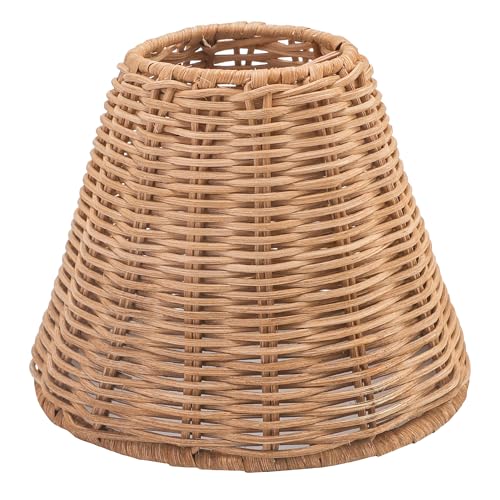KASTLITE Woven Rattan Chandelier Lamp Shades - Empire Clip On Ceiling Light Cover - Boho Lampshades for Small Table & Sconce Fixtures - 3 Top x 6 Bottom x 5.25 Slant Natural Brown Wicker Single