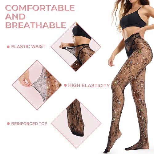 Women's Patterned Fishnet Tights Gothic Stockings High Waist Black Goth Pantyhose for Women4