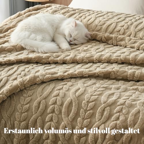 PHF Kuscheldecke Flauschig 229x229cm für Couch & Sofa, Khaki – Bild 5