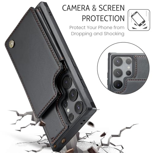 Image of for Samsung Galaxy S25 Ultra Wallet Case with RFID Blocking and 5 Credit Card Holder, Premium Durable Slim Leather Magnetic Clasp Kickstand Heavy Duty Shockproof Protective Cover.- Black