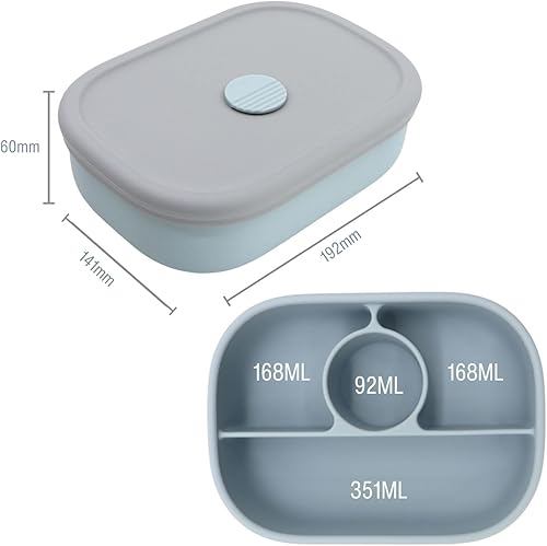 Miniatura 3 de PandaEar Lonchera Bento de silicona para niños pequeños, lonchera de grado alimenticio a prueba de fugas, apta para microondas y lavavajillas (azul)