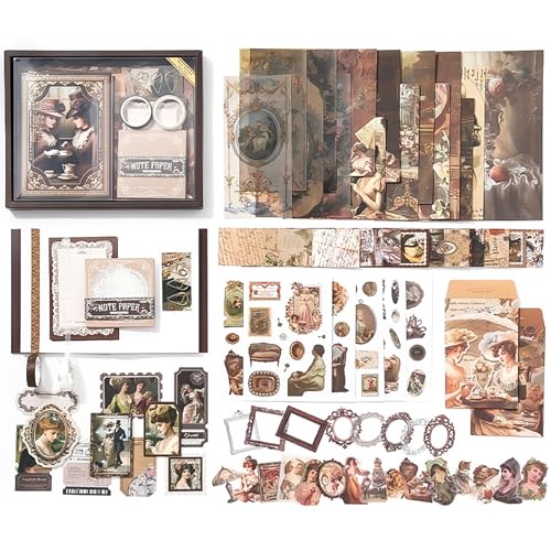 Image of The AutoStory Beverage Scrapbooking Kit A6 Junk Journal Vintage Drink Stickers Decorative Diary Pages Washi Tape DIY Craft Art Stationery Box Writing Gift Women Teens (Leisure Tea Time, Brown)