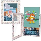Hippo Creations Changeable Kids Artwork Frames Doodle Pattern - Art Storage & Art Display for Kids Artwork, Up to 80 Artworks, 8.5x11”, Magnetic Lock, Elastic Band, Hanging Hooks & Stand for Home Decor
