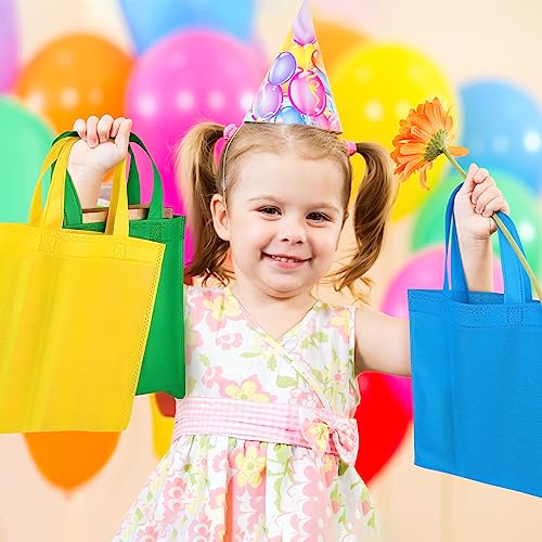 Aneco 25 Pack 9.5 X 9.5 Inch Non-Woven Tote Bags Party Gift Bag Goodie Treat Bags With Handles Party Favor, 5 Colors #TOP5