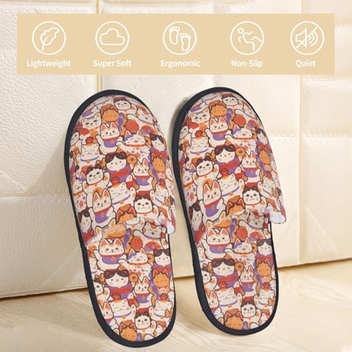 Maneki-Neko Cats Print Women'S Fuzzy Slip On Indoor Outdoor Winter House Slippers3