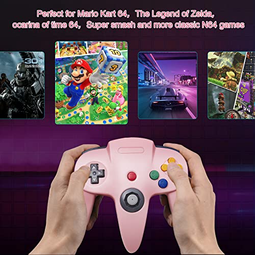 Image of 2 Pack Classic N64 Controller, kiwitata Retro N64 Remote Gaming Joystick Wired Gamepad Controller for N64 System Video Games Console Pink
