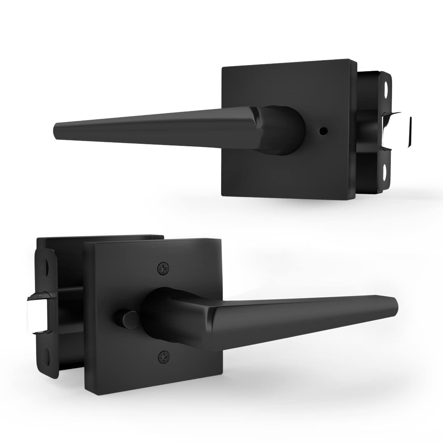 Mega Handles - SCHEIN Privacy I Lever Door Lock Handle Set for Hallway, Closet and Bathroom I Keyless Door Lock I Heavy Duty I Fits All Standard Door Sizes I Screws Included - Matte Black (1 Pack)