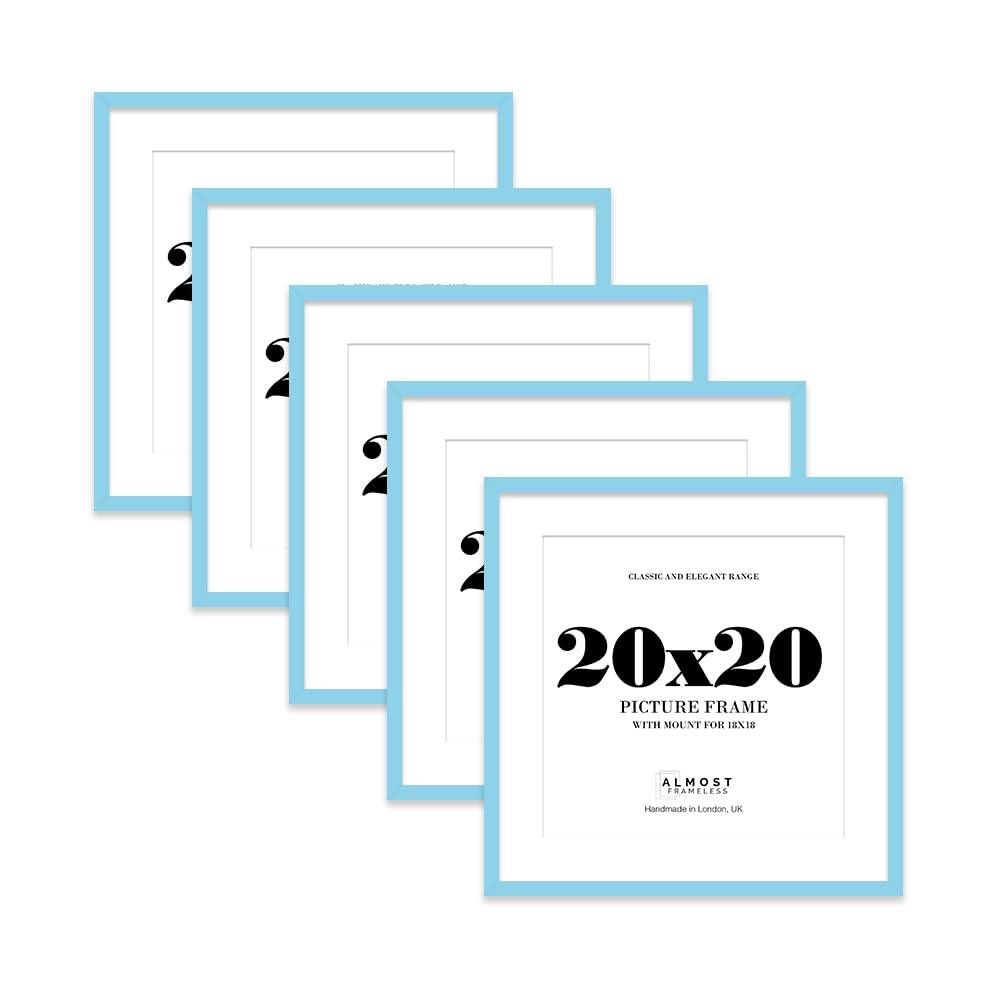 20x20 Light Blue Picture Frame with Mount for 18x18 Photos, Prints - Modern Square Wall Frame, Set of 5