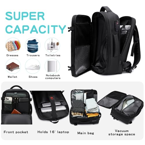 Cusangel Vacuum Backpack for Travel with Portable Electric Pump,Vacpack Pocket Compression Air Pump, 45L Expandable Airback (with Vacuum pump)3