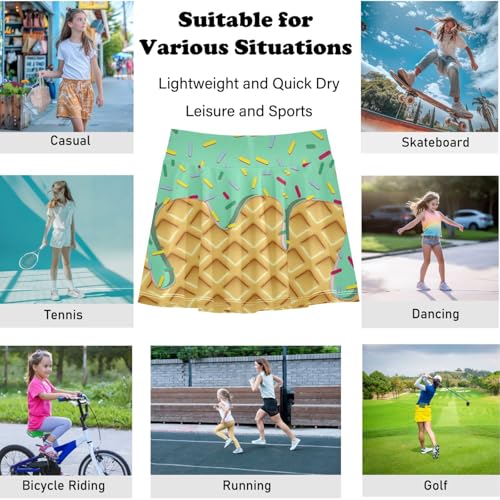 visesunny Girl's Golf Skirt Athletic Green Ice Cream Frosting Tennis Skort Sport Activewear with Double Layer Pockets4