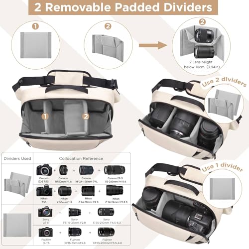 Image of TAAOKA Camera Sling Bag,Waterproof Camera Case with Tripod Holder,Lightweight DSLR /SLR /Mirrorless Camera Bags Crossbody for photographers-Beige