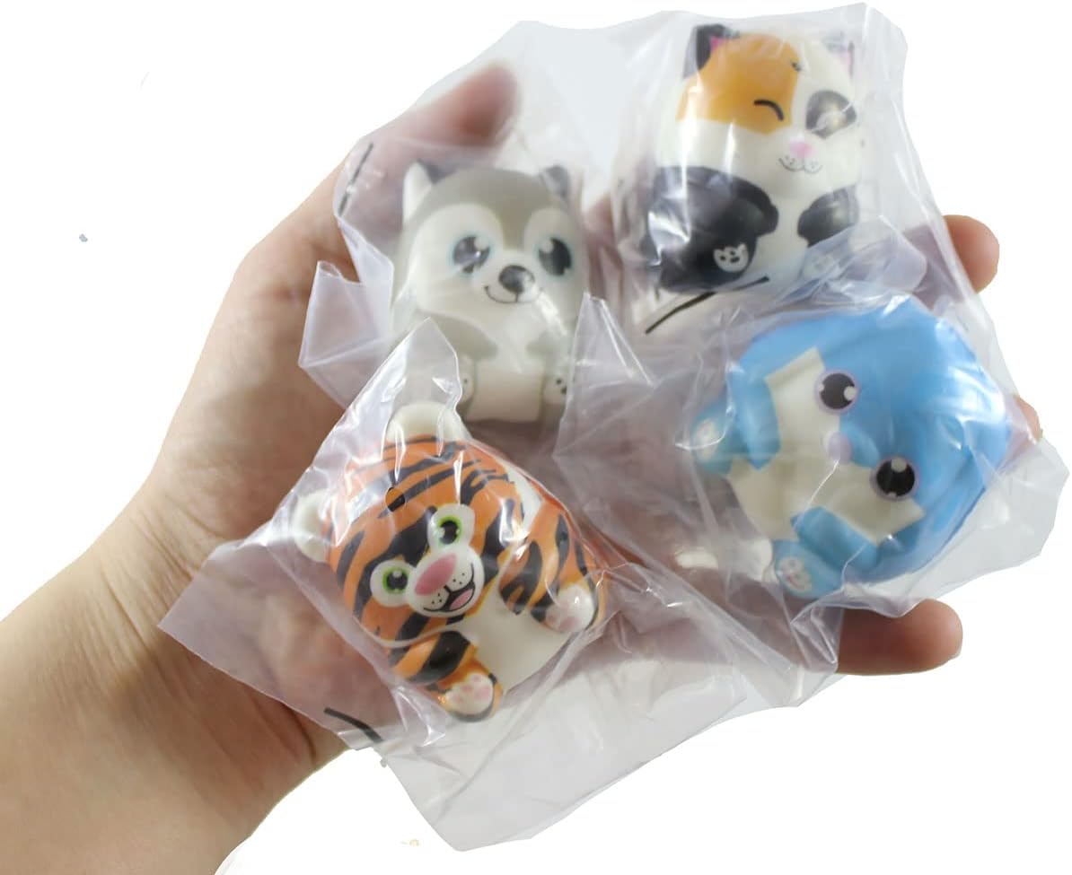 Curious Minds Busy Bags Set of 12 Animal Themed Micro Squishy Toys - Memory Foam Fidgets, Party Favors, Stress Balls