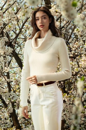 Image of v28 Women's Stretchable Cowl Neck Knit Long Sleeve Slim Fit Bodycon Sexy Sweater