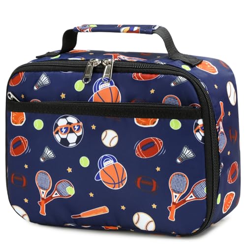 Image of CAMTOP Lunch Box Kids Boys Insulated Lunch Cooler Bag Reusable Lunch Tote Kit for School Travel (Classic Ball)