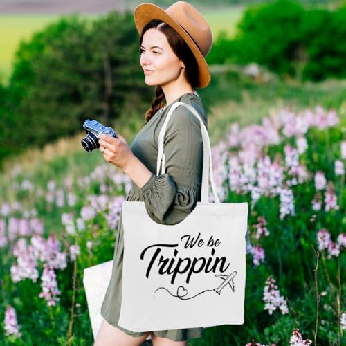 Beach Travel Gifts Canvas Tote Bag, Reusable Grocery Shopping Bag Summer Beach Gifts for Women Girls Girls Trips2