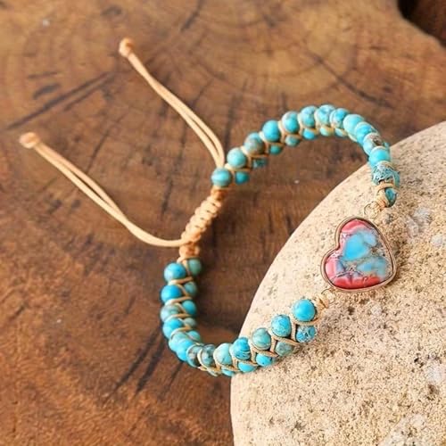 Image of Women Boho Wrap Bracelet,Handmade Natural Stone Crystal Emperor Beads Heart Bracelet, Fashion Bohemian Jewelry Gift for Women