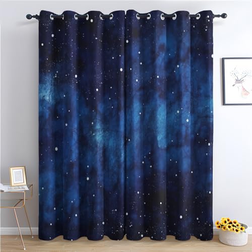 Rideau Occultant Thermiques Galaxie Bleu Marine Enfant - Lot de 2 Rideaux Imprimé pour Salon Chambre Fenetre Cuisine, Rideaux et Draperies Intérieurs à...