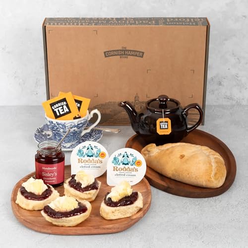 Gluten Free Pasty Cream Tea Hamper | 1 x GF Pasty, GF Scones, Jam, Clotted Cream & Cornish Tea | Gifts for Women, Men, Pasty Lovers | Cornish Gift, Birthday, Easter, Christmas