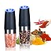 Electric Salt and Pepper Grinder Set, Gravity Sensor, Automatic Pepper Mill, One Hand Operation, Battery-Operated with Adjustable Coarseness, Blue Led Light (Black 2 Pack)