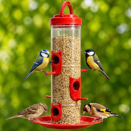 Image of Hanging Bird Feeder for Balcony & Garden 900ml Large Capacity Outdoor Food Feeder for Birds Red