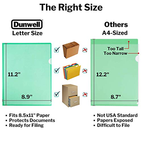 Dunwell Clear File Folders Sleeves- (6 Pack, Assorted 6 Colors), Acid-Free Poly, Letter Size 8.5X11 Transparent Plastic Folder, Clear Project Folders, Colored Project Sleeves, See Through File Folders #TOP1