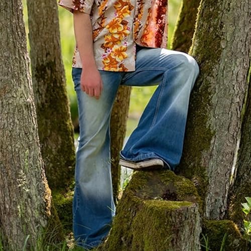 Mens Vintage Bell Bottom Jeans Relaxed Retro Jean Pants for Men 60s 70s Disco Denim Pants3