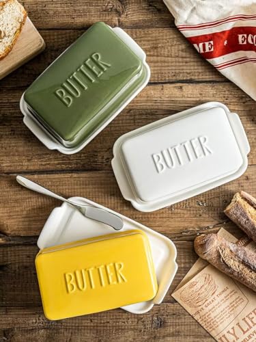 Porcelain Covered Butter Dish with Lid for Countertop Butter Holder Container for One Stick of Butter. Textured Tray Butter Keeper for Non Slip Storage-Yellow Small - Image 7