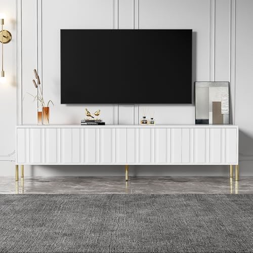 KAZZIO TV Stand 190 x 38 x 48 cm Gold Legs with Ribbed Door Desig...