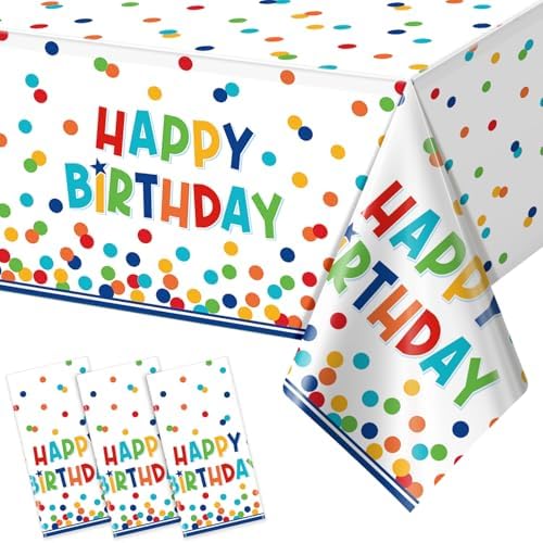 3 Pack Happy Birthday Plastic Tablecloth Decorations,Disposable C...