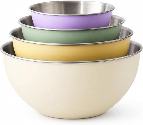Stainless Steel Mixing Bowl Set of 4, Multicolour Nesting Bowls