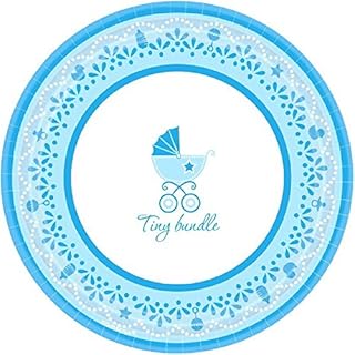 amscan Charming Celebrate Baby Boy Round Dessert Plates, 7
