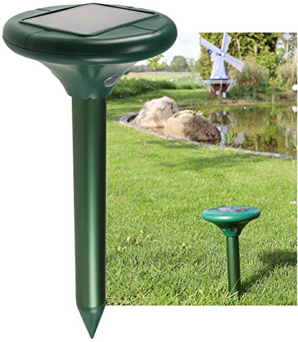 Ahuyentador de animales solar ultrasónico contra topos, ratón, rata, mapache, vibración de alta frecuencia, hasta 900 m², funcionamiento automático, batería solar integrada, color verde