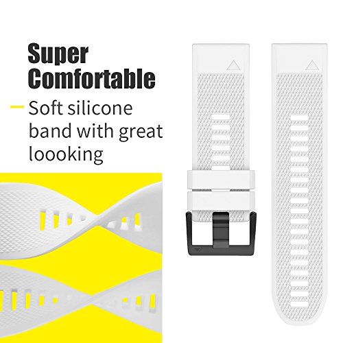 Ancool Compatible With Fenix 5 Band Easy Fit 22Mm Width Soft Silicone Watch Bands Replacement For Approach S62/Quatix 6/Fenix 5 Plus/Fenix 6/Fenix 6 Pro/Fenix 7 Smartwatch (White) #TOP4