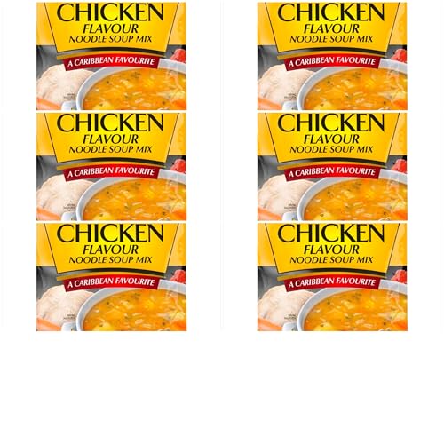 Caribbean Favourite Chicken Flavour Noodle Soup Mix, Traditional Caribbean Style Instant Soup, Ready to Cook Pack of 6