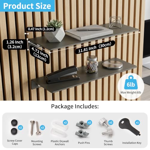 Image of Art3d Floating Shelves for Wood Slat Panels, 11.8 x 4.7 in, 2-Pack, Grey