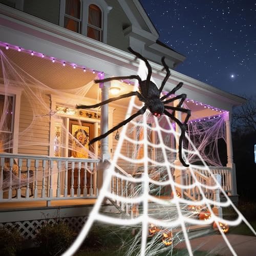 Halloween Spinnennetz Set Outdoor – 7m Netz mit 1,5m Riesenspinne +...