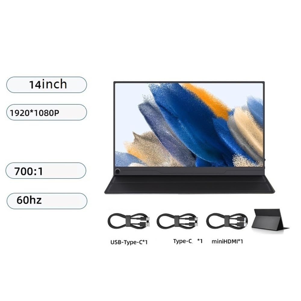 Monitor portatile HD1080P da 14 pollici adatto for laptop, console di gioco, schermo esterno, 60 Hz Monitor per Smart Working