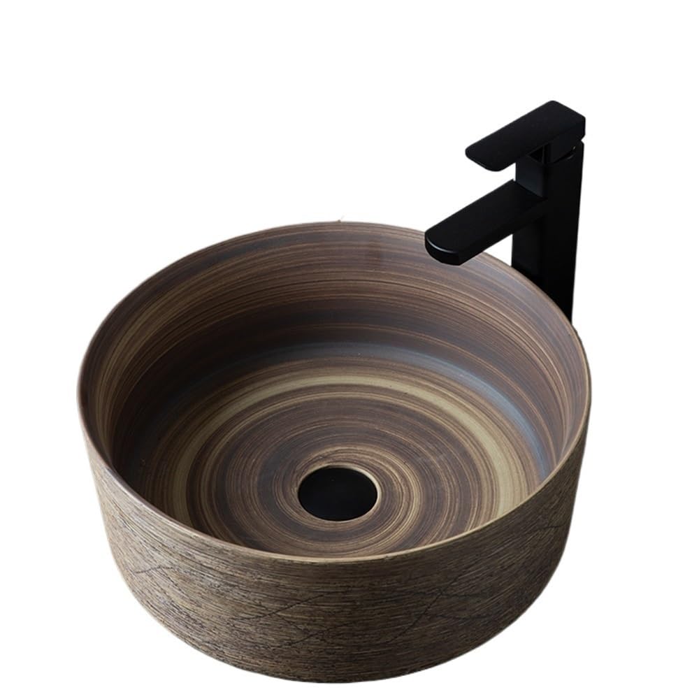 Lavabo redondo de cerámica para balcón crea un rincón de lavado funcional